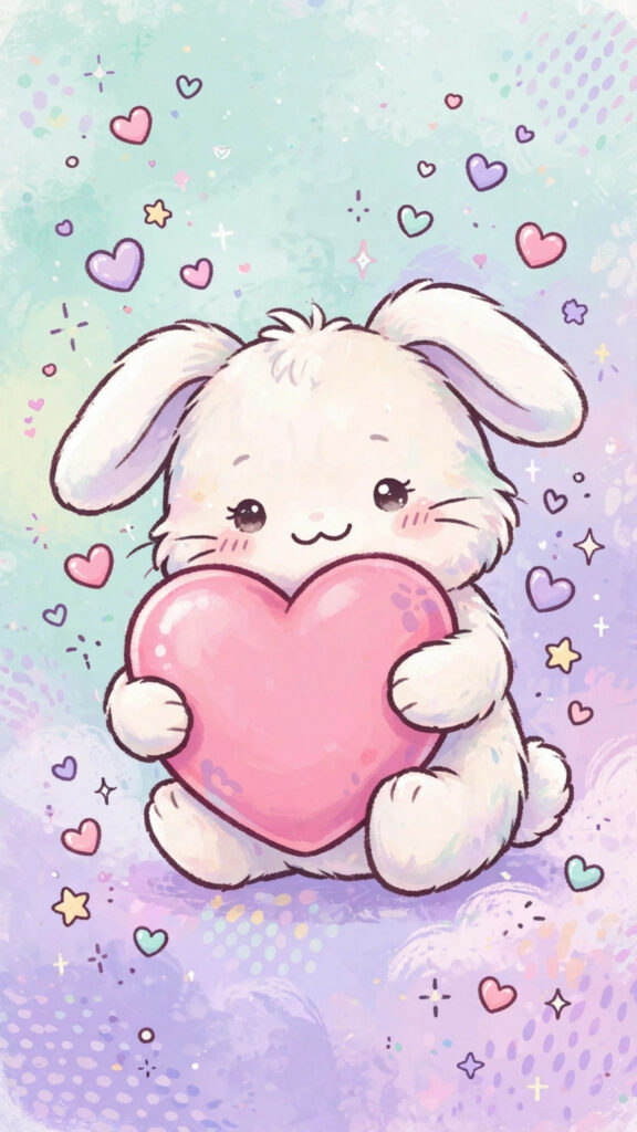Adorable kawaii-style phone wallpaper