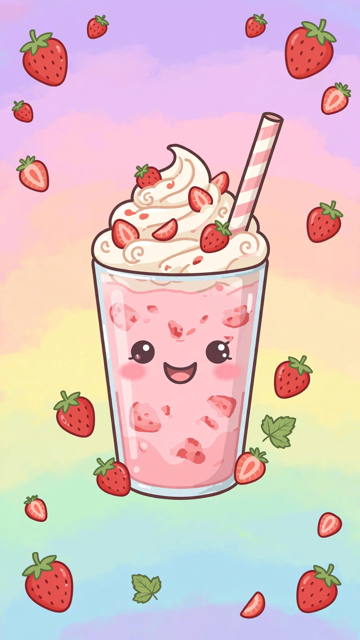 Kawaii milkshake wallpaper: strawberry milkshake with whipped cream
