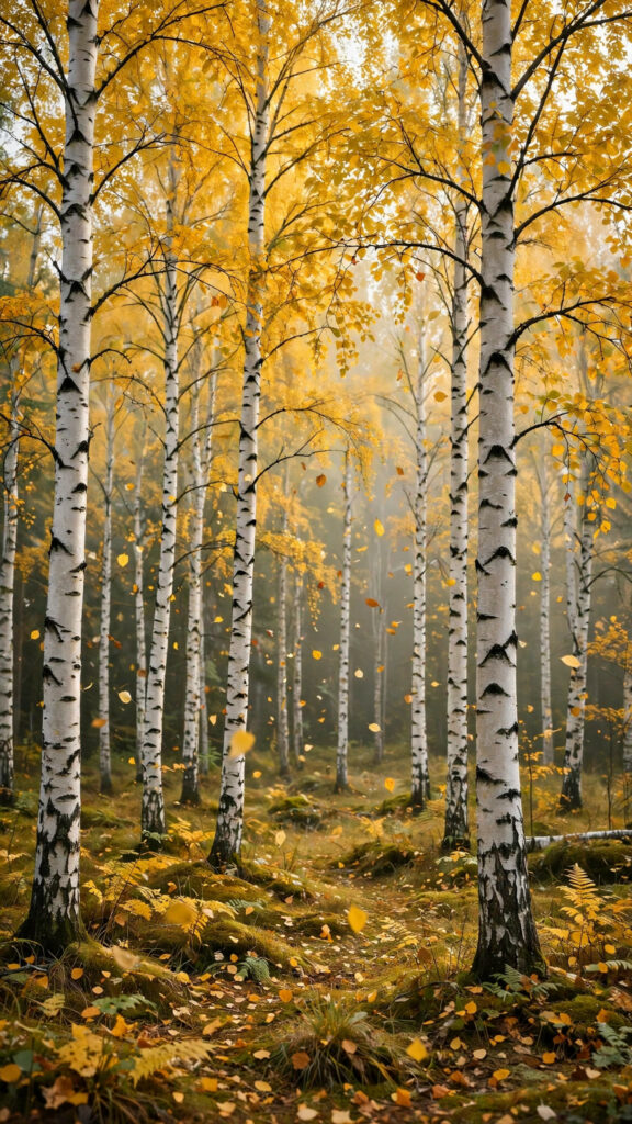 White birch forest in peak fall colours