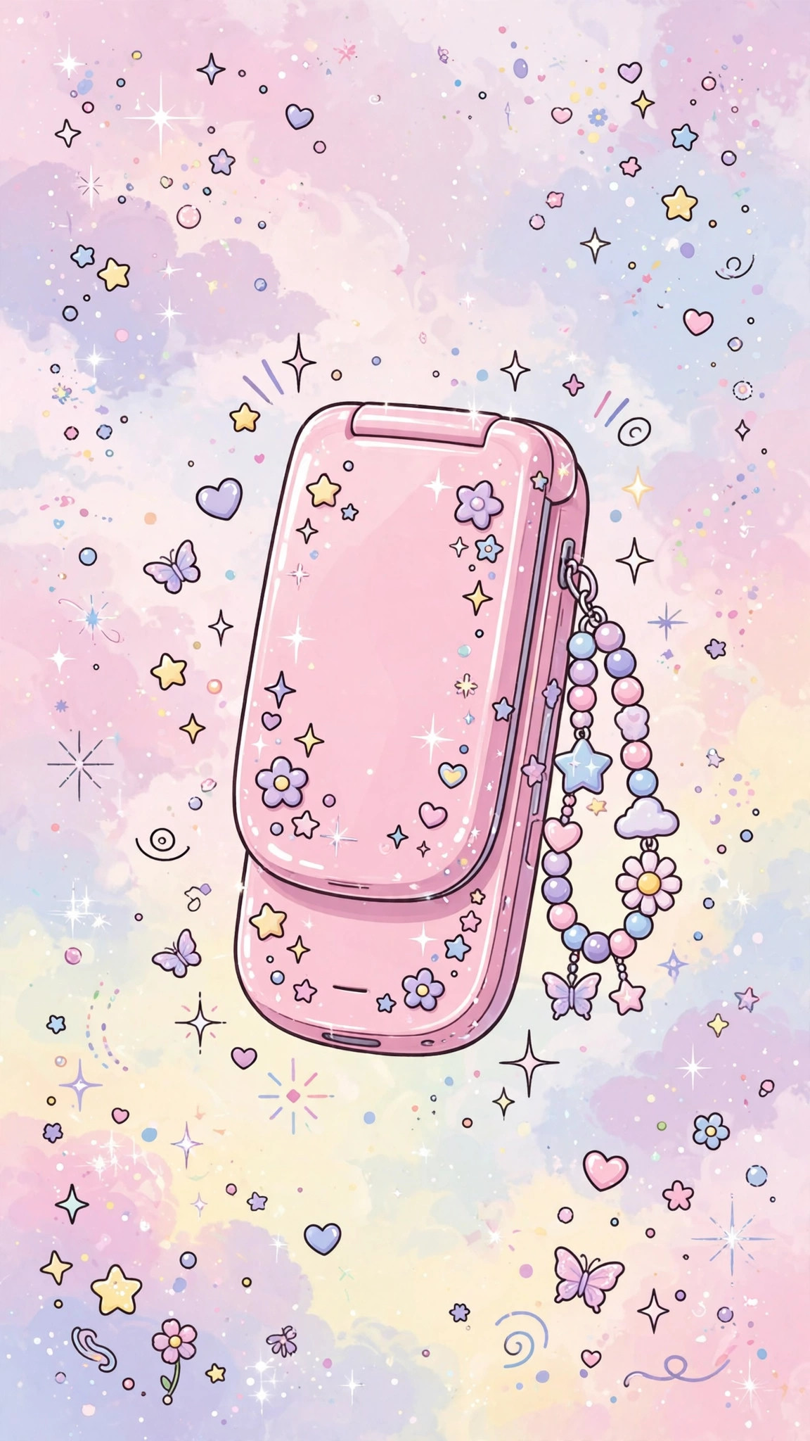 Y2K butterfly and flip-phone nostalgia wallpaper