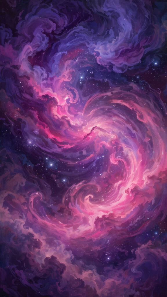 Violet and magenta nebula swirl phone wallpaper