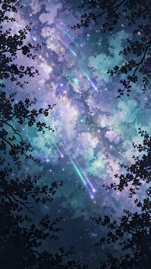 Dreamy anime skyscape with pink cherry blossoms