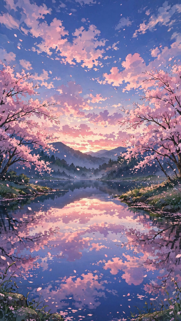 Anime cherry blossoms under a dramatic cloudy sky