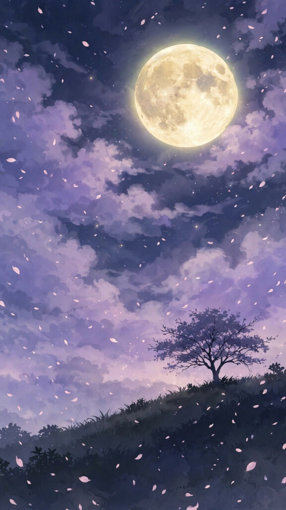 Serene anime skyscape in cherry blossom season