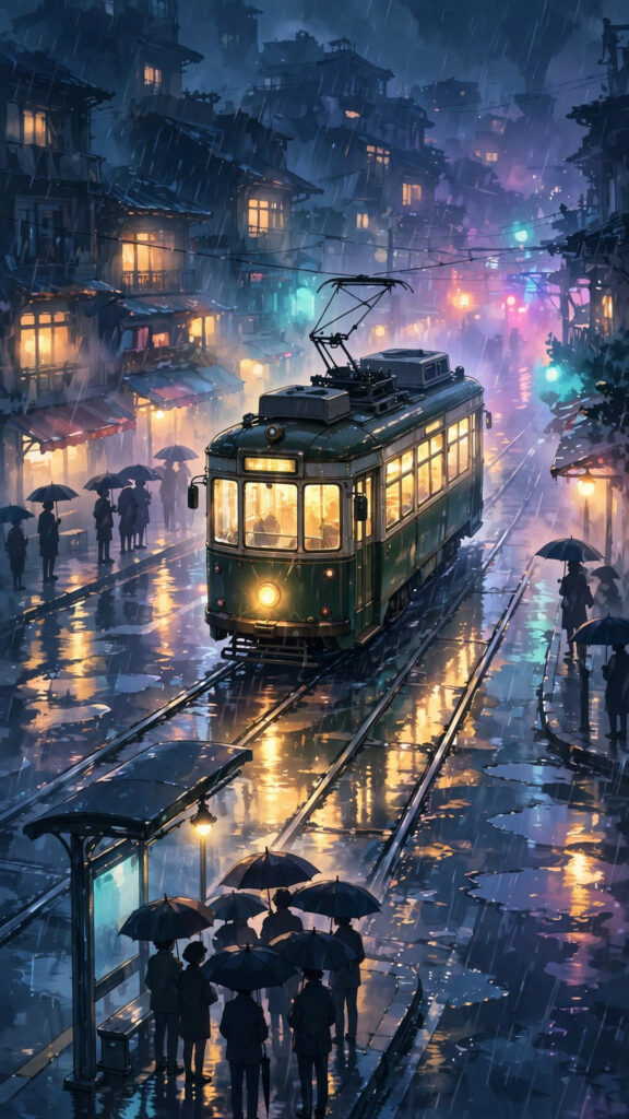 Quiet anime cityscape under a moonlit sky