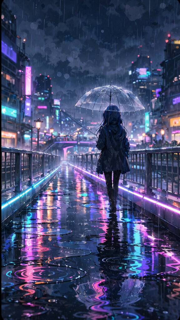 Dreamy anime city lights at midnight