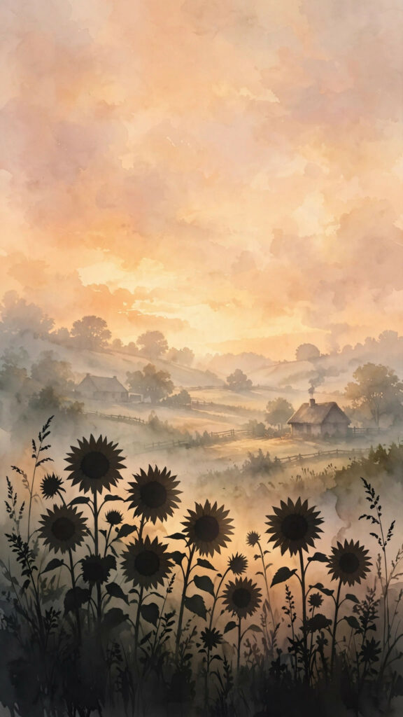 Dreamy wildflower meadow under a soft sky