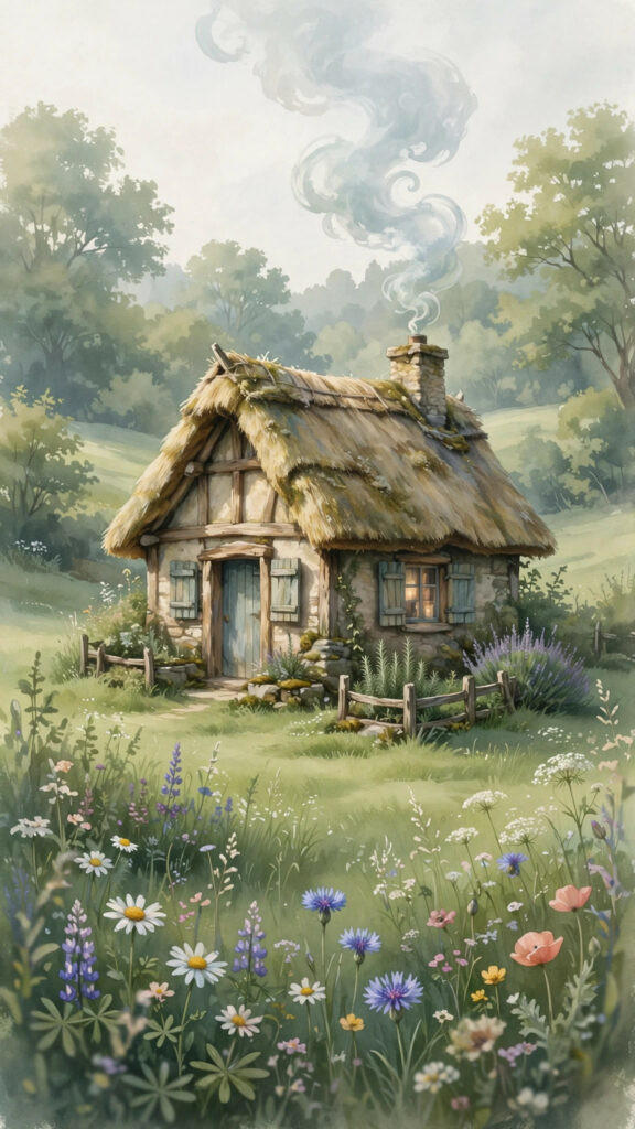 Cottage garden with roses and lavender