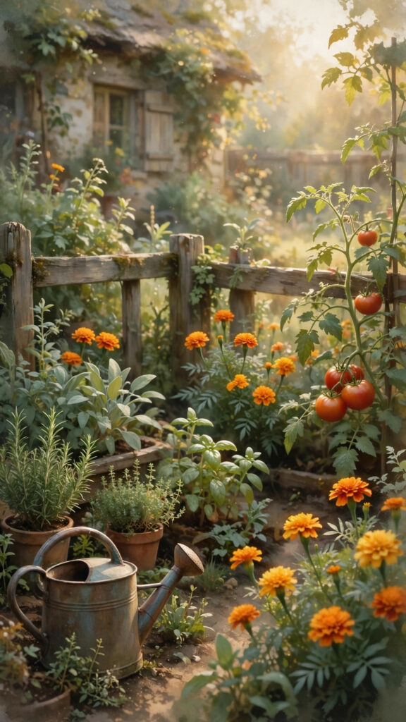 Quaint cottage with a blooming front garden