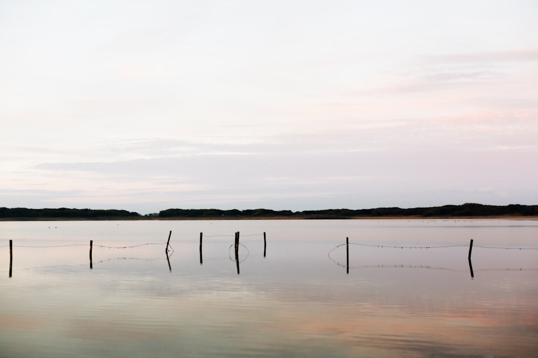 a body of water with a fence in the middle of it