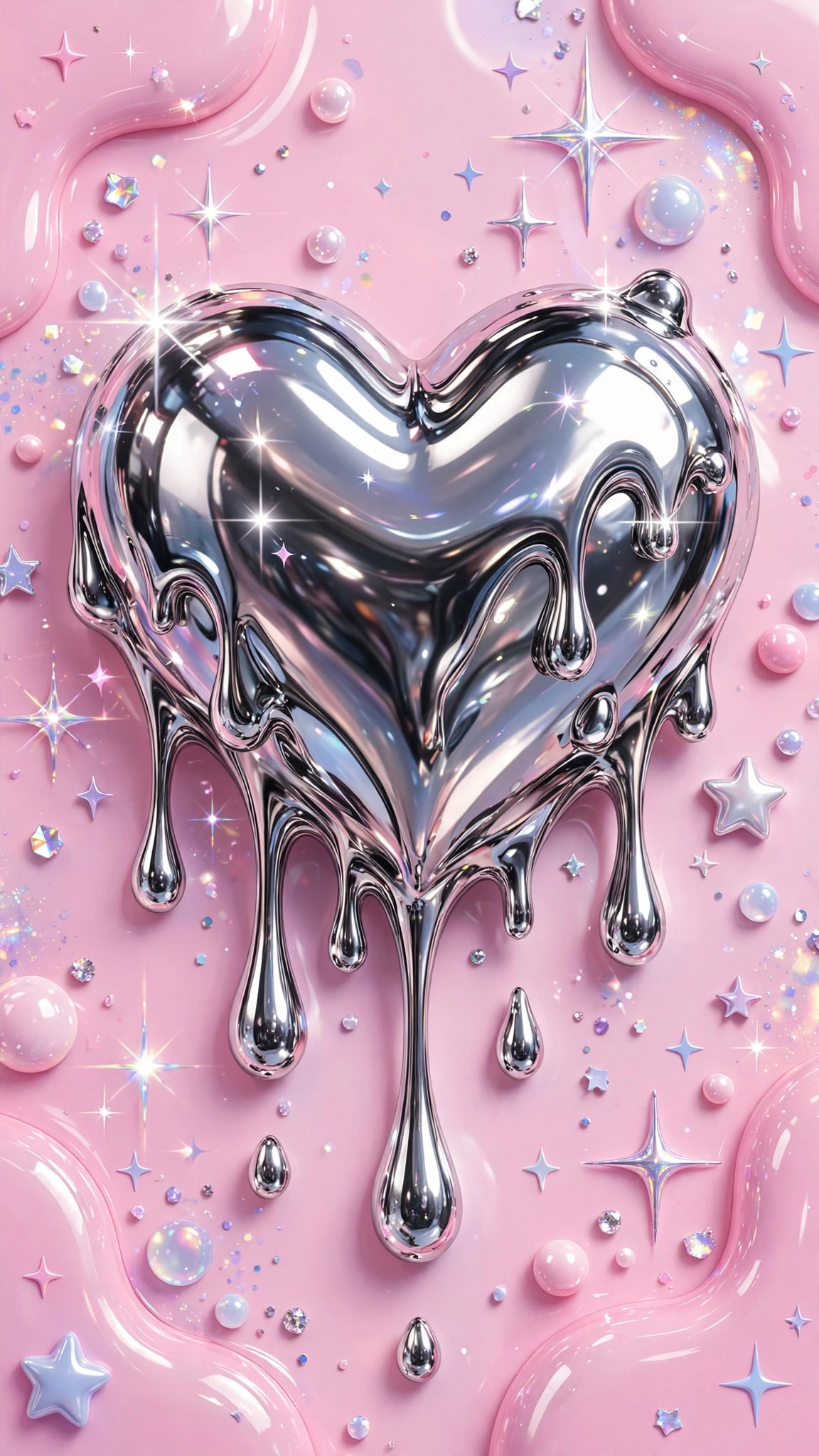 Y2K-style wallpaper with chrome hearts and sparkles