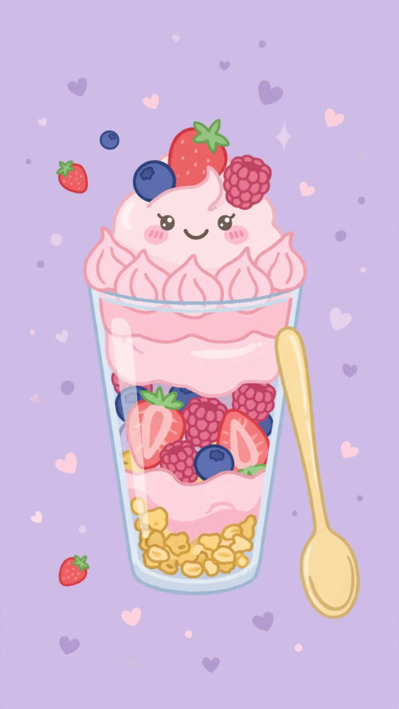 Kawaii parfait wallpaper: layered dessert parfait glass on lavender