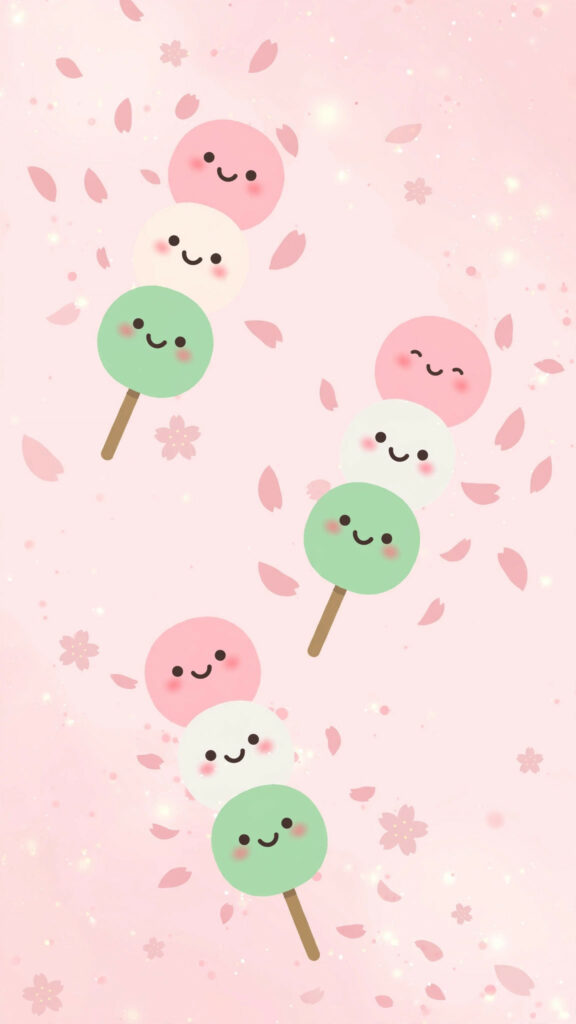 Kawaii dango wallpaper: dango skewers on sakura pink