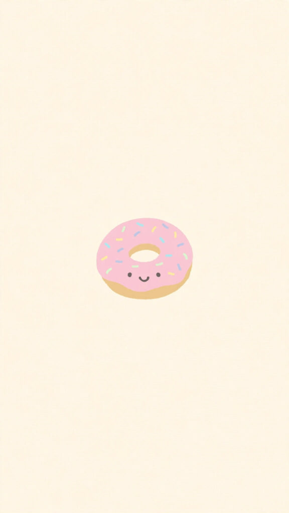 Kawaii donut wallpaper: single donut centred with lots of empty space on cream
