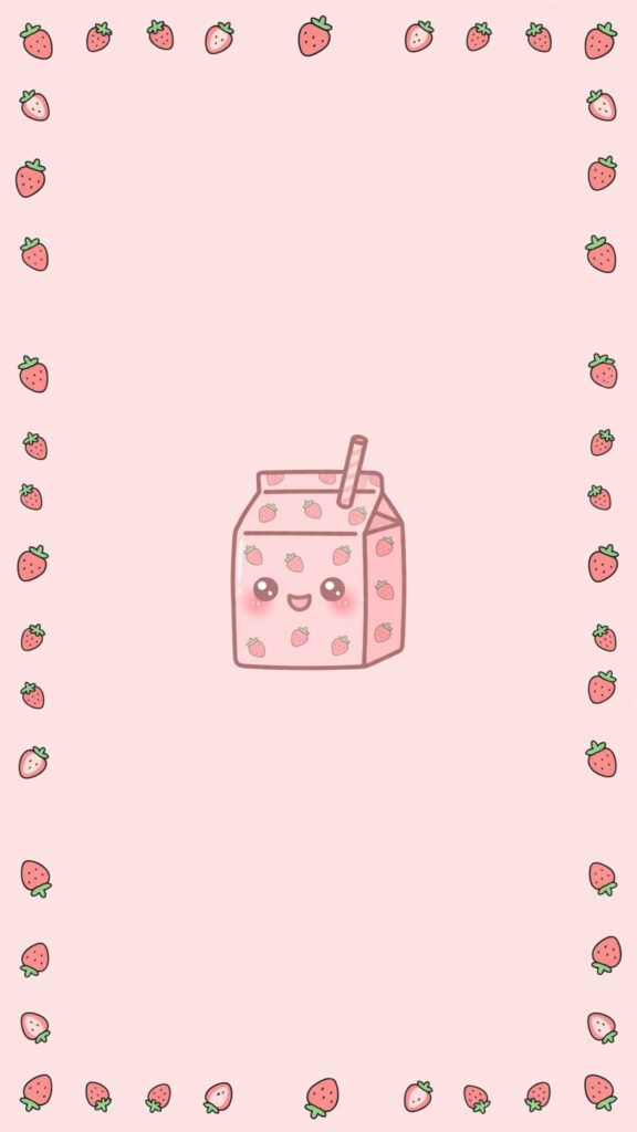 Kawaii milk wallpaper: strawberry milk carton on pastel pink