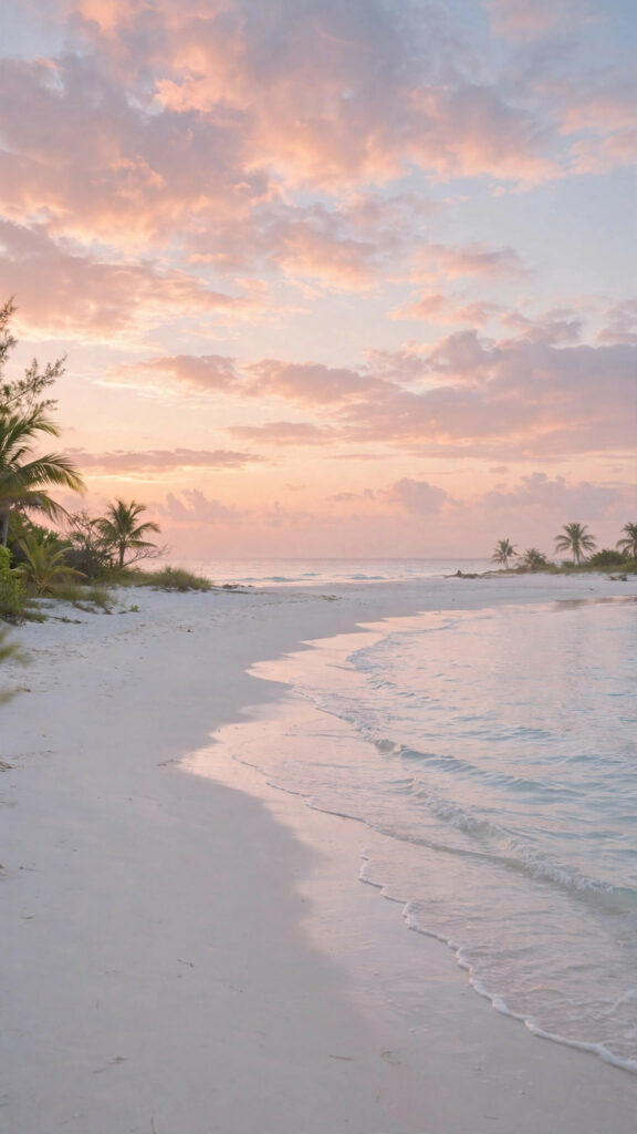 Tropical beach with palm trees wallpaper