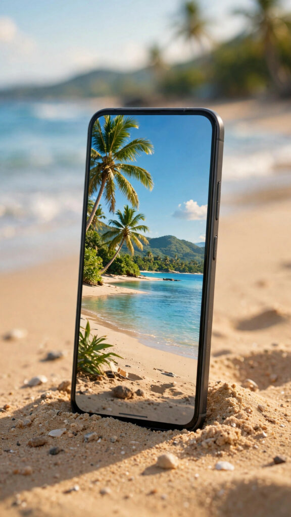 Beach wallpaper on phone screen