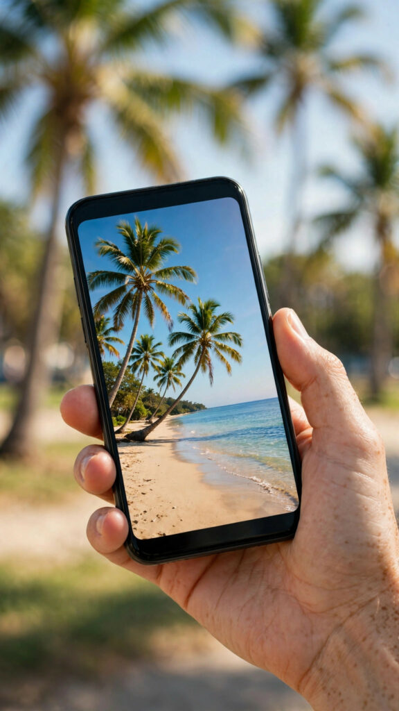 Setting beach wallpaper on iPhone