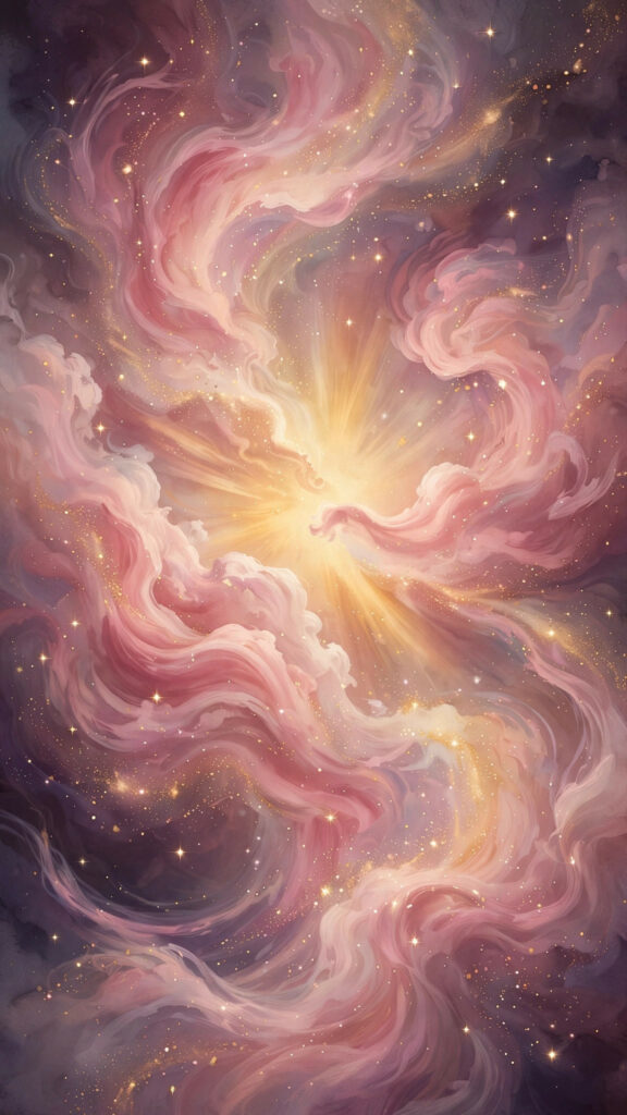 Pink and gold nebula phone wallpaper