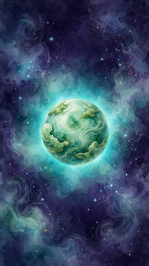 Lonely planet over starry horizon phone wallpaper