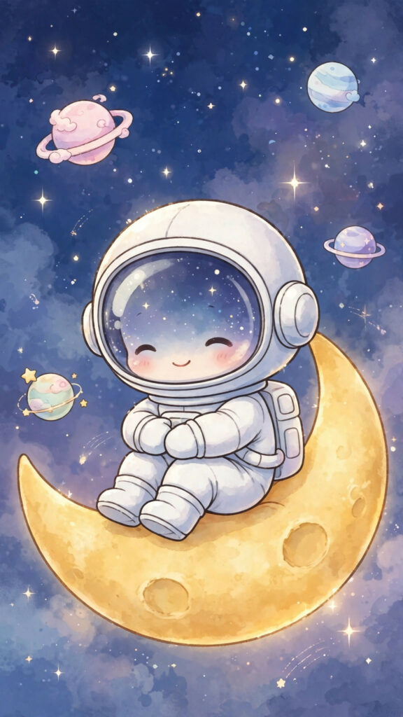 Kawaii astronaut and stars phone wallpaper
