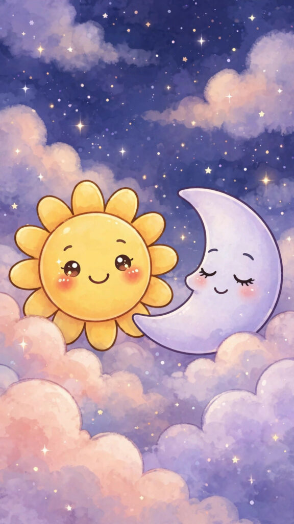 Playful cartoon space scene phone wallpaper