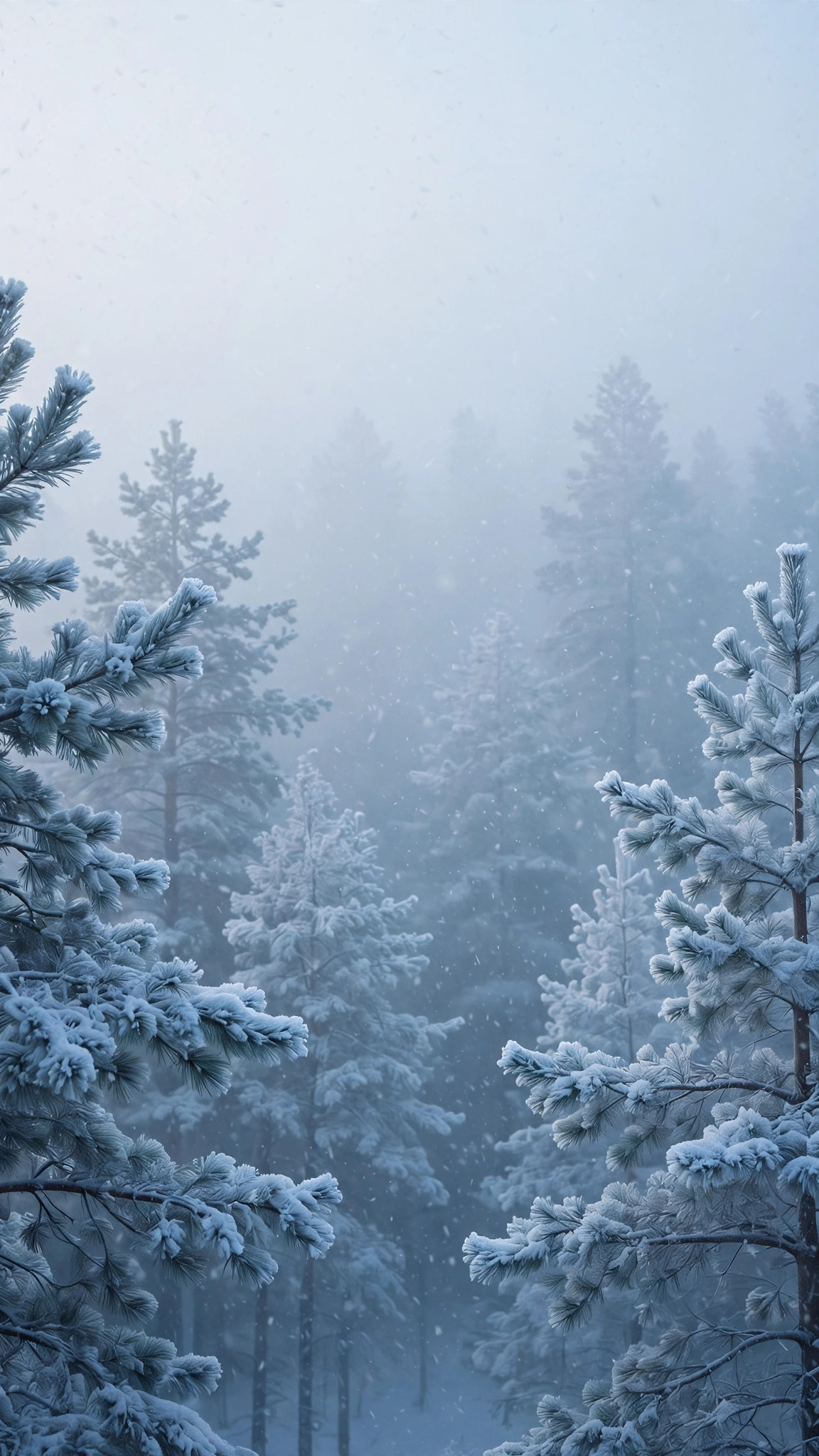 Snowy forest phone wallpaper with falling snow