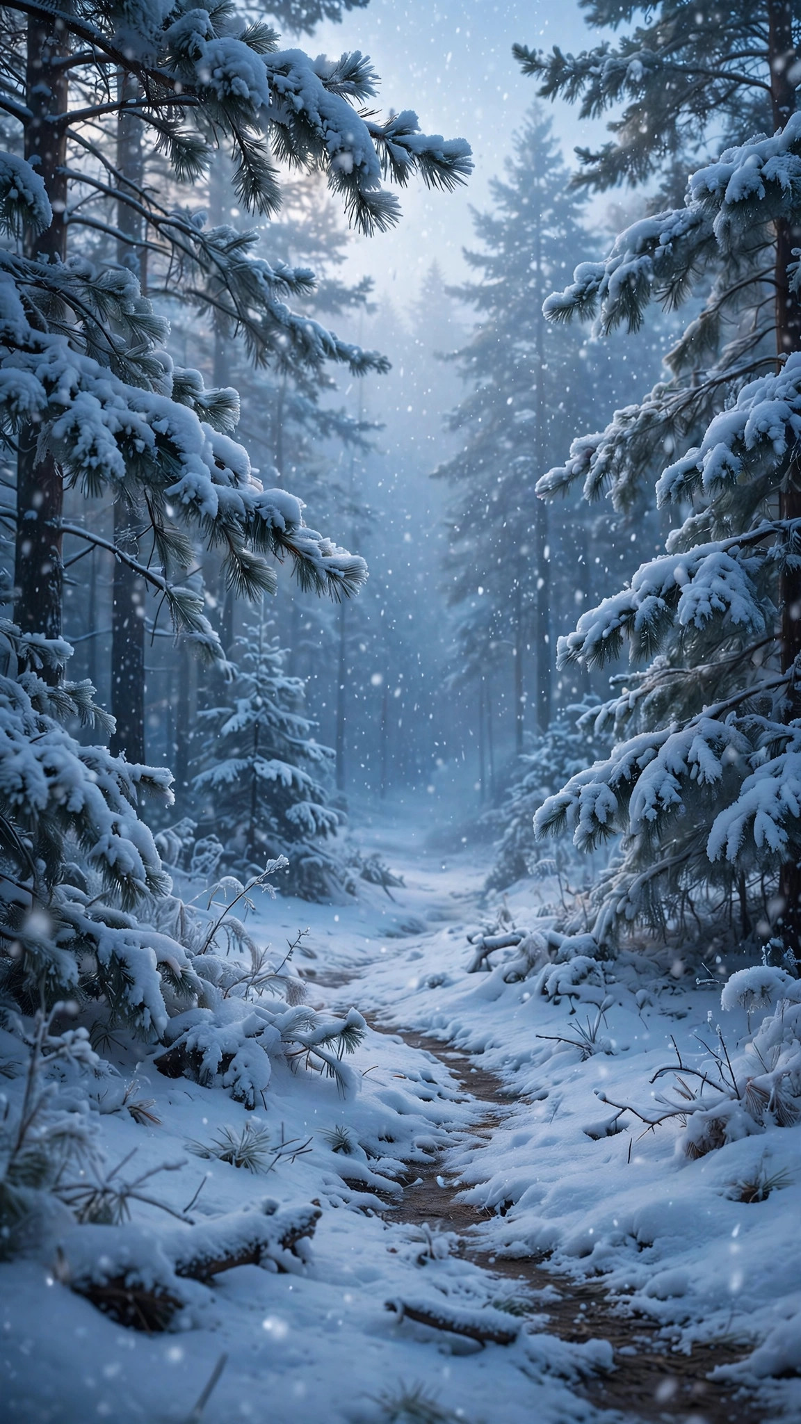 Quiet snowy field under pale winter sky