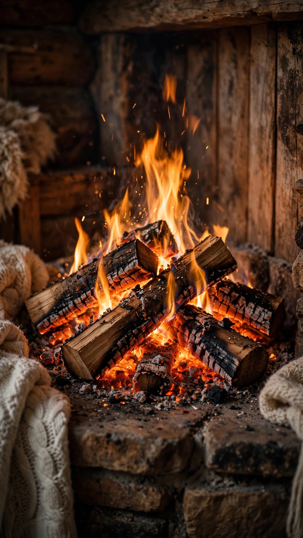 Hygge cabin winter evening wallpaper