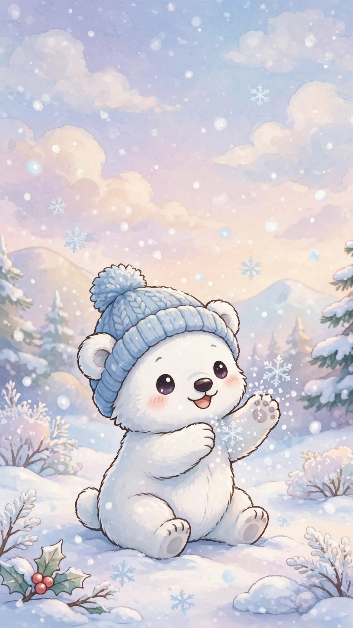 Playful winter animals phone background